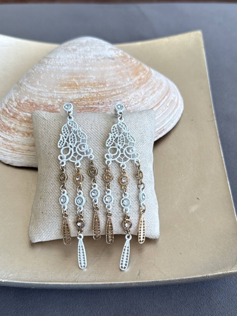 Silver and Gold Filigree Dangle Earrings - Elegant Two-Tone Drop Earrings